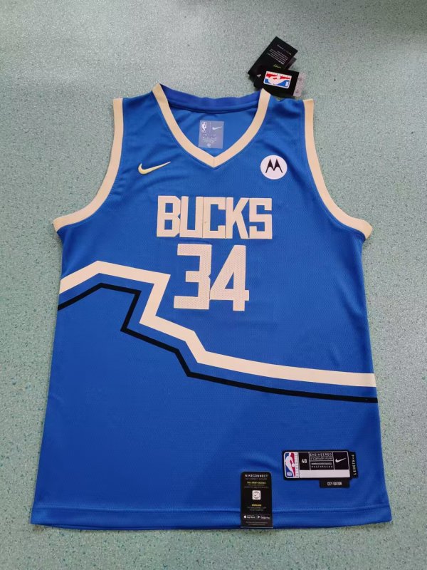 Men's #34 Giannis Antetokounmpo Milwaukee Bucks Blue City Edition Jersey