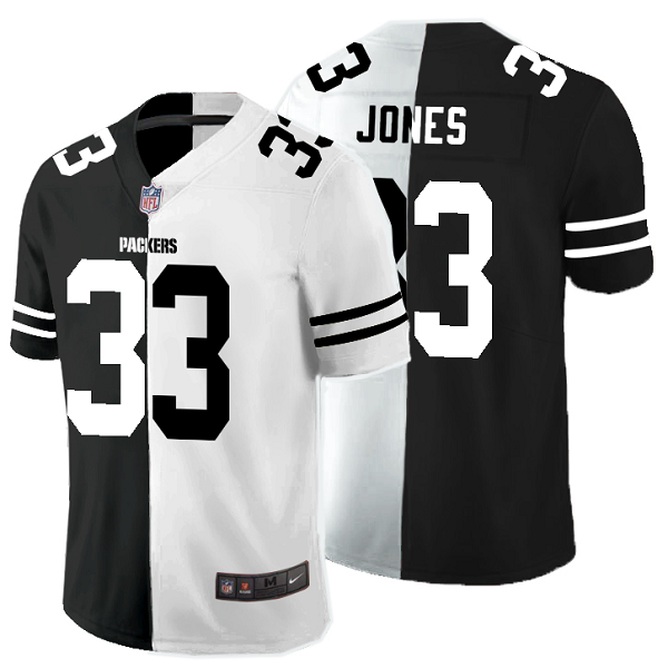 Men's Nike NFL Green Bay Packers #33 Aaron Jones Black White Peaceful Coexisting Split 2020 Vapor Untouchable Stitched Limited Jersey