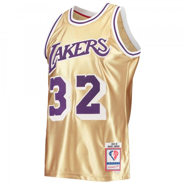 Men's Los Angeles Lakers Magic Johnson Gold Mitchell & Ness 75th Anniversary 1984/85 Hardwood Classics Swingman Jersey