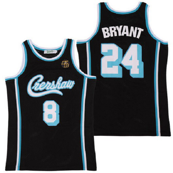 Men's Crenshaw #8 #24 Kobe Bryant Black With KB Patch Swingman Throwback Jersey