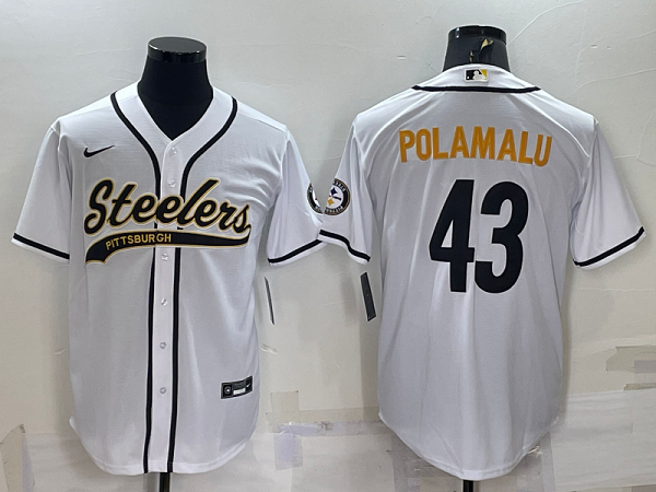 Men's Pittsburgh Steelers #43 Troy Polamalu White Stitched Baseball Cool Base Jersey