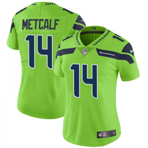 Women's Nike Seattle Seahawks #14 DK Metcalf Green Color Rush Neon Limited NFL Jersey