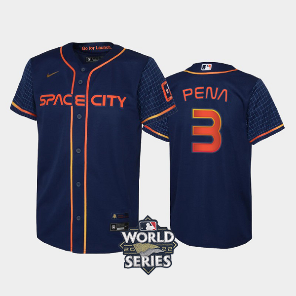 Youth's #3 Jeremy Pena 2022 City Connect Houston Astros Cool Base Navy MLB Jersey with 2022 World Series Patch