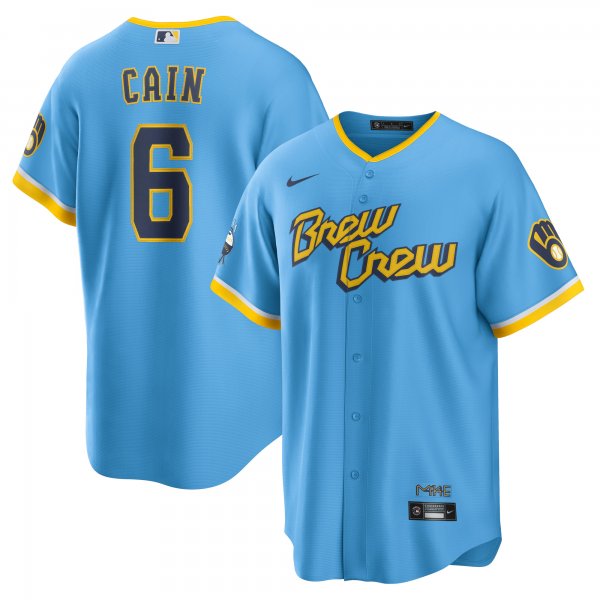 Men's Milwaukee Brewers Lorenzo Cain Nike Powder Blue City Connect Replica Player Jersey