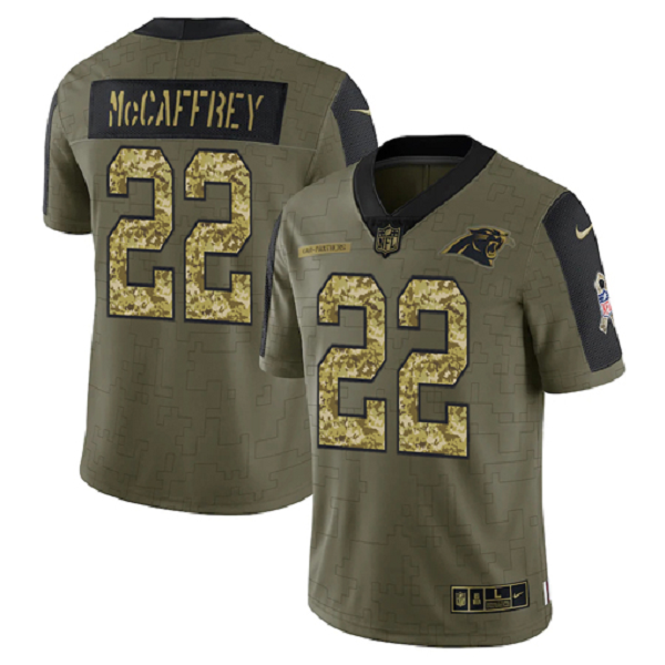 Carolina Panthers Christian McCaffrey Olive 2021 Salute To Service Limited Men's NF LJersey