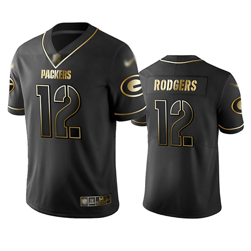 Green Bay Packers #12 Aaron Rodgers Black Men's Stitched NFL Limited Golden Edition Jersey