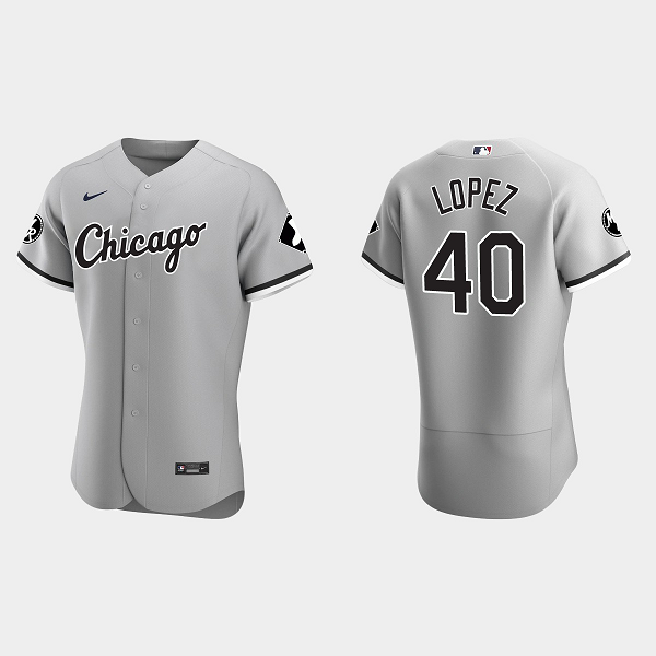 Men's #40 Reynaldo Lopez Chicago White Sox MR Patch Gray Flex Base Jersey