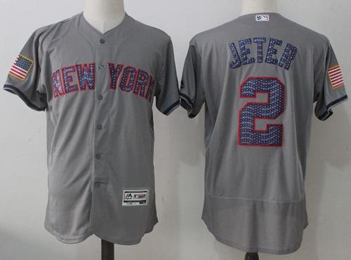 New York Yankees #2 Derek Jeter Grey Fashion Stars And Stripes Flexbase Stitched MLB Jersey