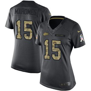 Women's Nike Kansas City Chiefs #15 Patrick Mahomes Black Stitched NFL Limited 2016 Salute to Service Jersey