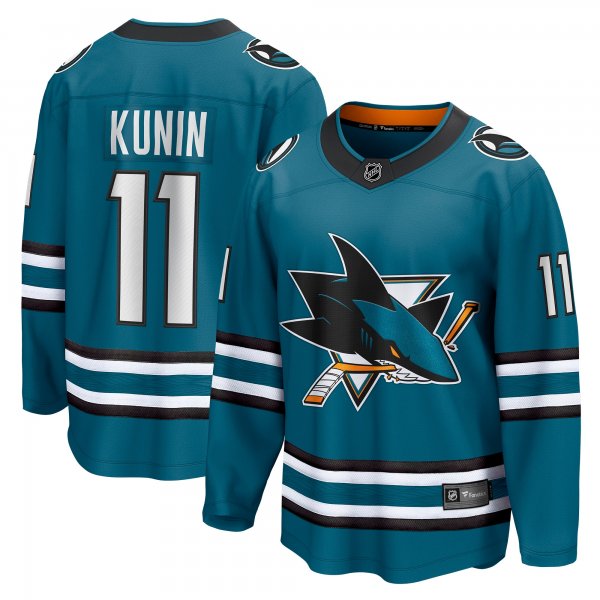 Men's San Jose Sharks Luke Kunin Fanatics Teal Home Breakaway Player Jersey