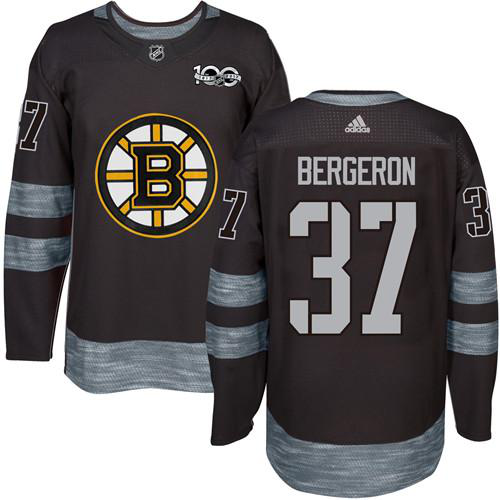 Boston Bruins #37 Patrice Bergeron Black 1917-2017 100th Anniversary Stitched NHL Jersey