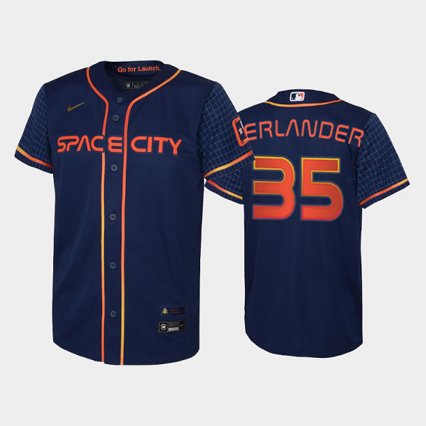 Youth's #35 Justin Verlander 2022 City Connect Houston Astros Cool Base Navy MLB Jersey