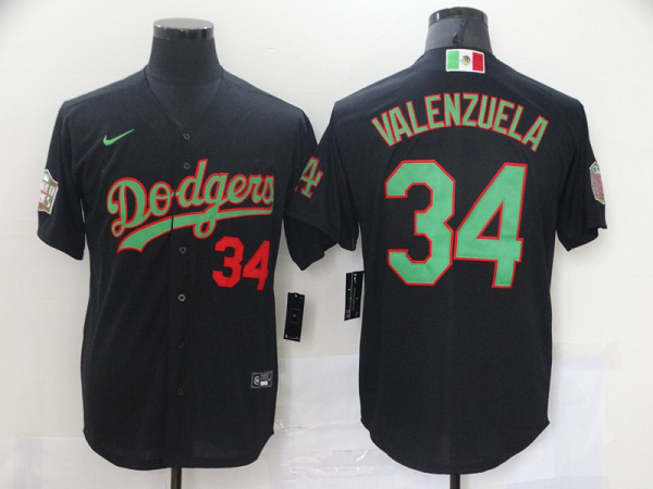 Men's Nike Los Angeles Dodgers #34 Fernando Valenzuela World Series Patch Mexico Black Cool Base MLB Jersey