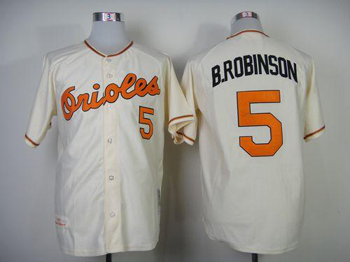 Mitchell And Ness 1989 Baltimore Orioles #5 Brooks Robinson Cream Throwback Stitched MLB Jersey