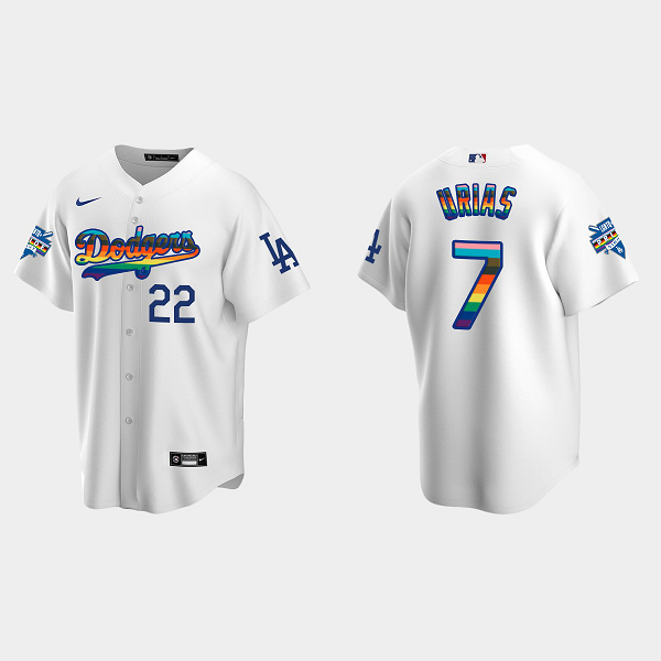 Men's Los Angeles Dodgers #7 Julio Urias 2022 Pride Night LGBTQ Cool Base MLB Jersey - White