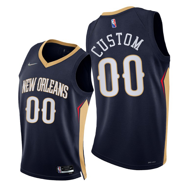 Men's New Orleans Pelicans #00 Custom 2021-22 Diamond 75th Season Navy Icon Edition NBA Jersey