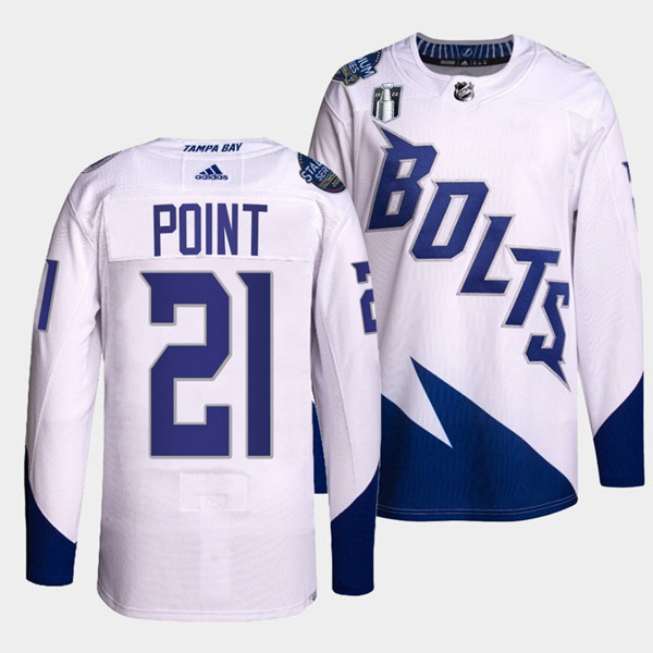 Men's Tampa Bay Lightning #21 Brayden Point Brayden Point 2022 White Stanley Cup Final Patch Stitched Jersey