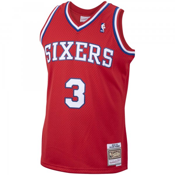 Men's Philadelphia 76ers Allen Iverson Mitchell & Ness Red 2001/02 Hardwood Classics Swingman Jersey