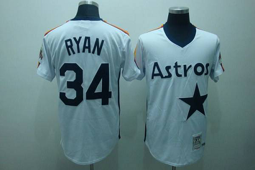 Mitchell And Ness Houston Astros #34 Nolan Ryan Stitched White Throwback MLB Jersey