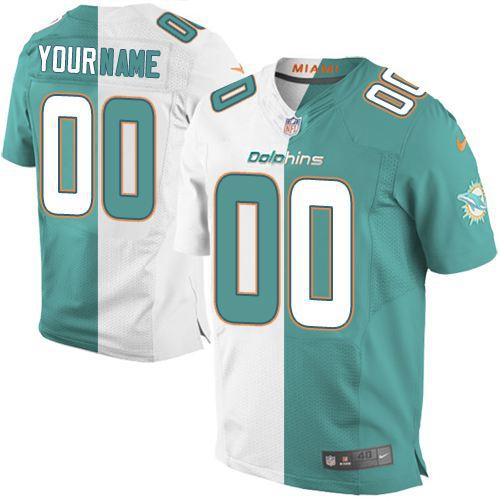 Nike Miami Dolphins Customized Aqua Green/White Men's Stitched Elite Split Jersey