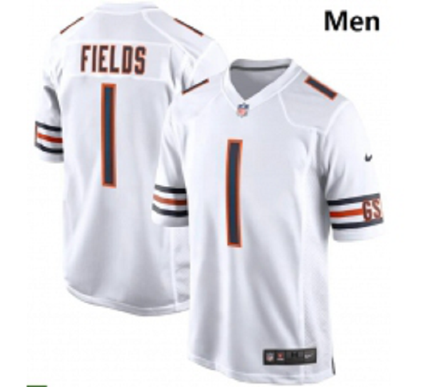 Men Nike Chicago Bears #1 Justin Fields White 2021 NFL Draft First Round Pick Game Jersey